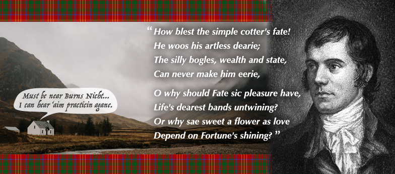 a portrait of Robert Burns with quote from his poem 'Poorith Cauld and Restless Love'