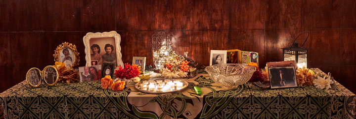 Samhain ancestors table honoring those that have passed beyond the vail.